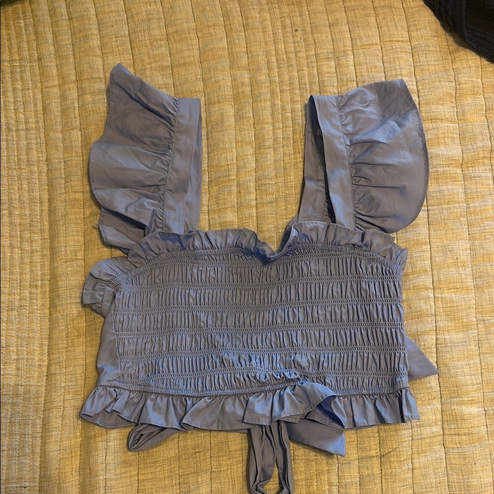 Altar'd State Periwinkle Ruffled Tie Back Blouse Size Medium